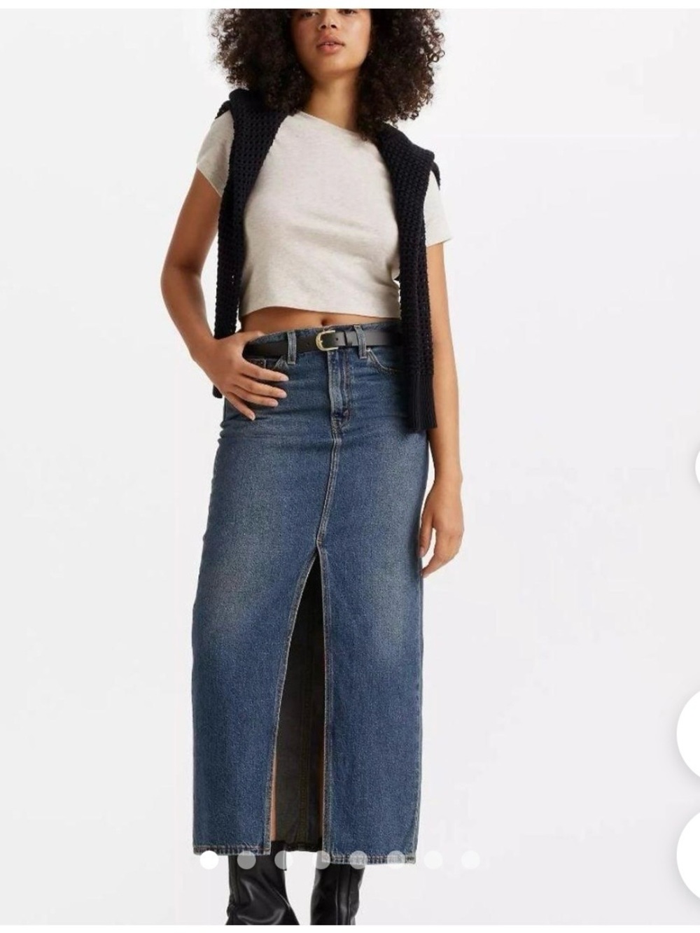 LEVI’S PREMIUM ANKLE COLUMN DARK INDIGO DENIM MAXI SKIRT FRONT SLIT NEW Sz27